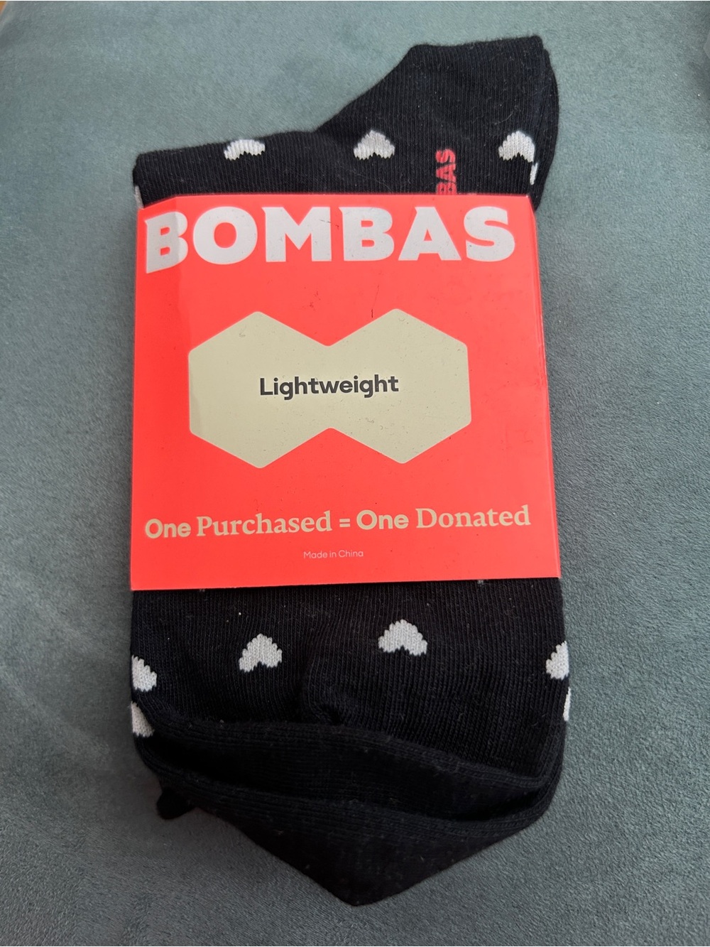 Bombas Black Half Calf Socks with White Heart Pattern